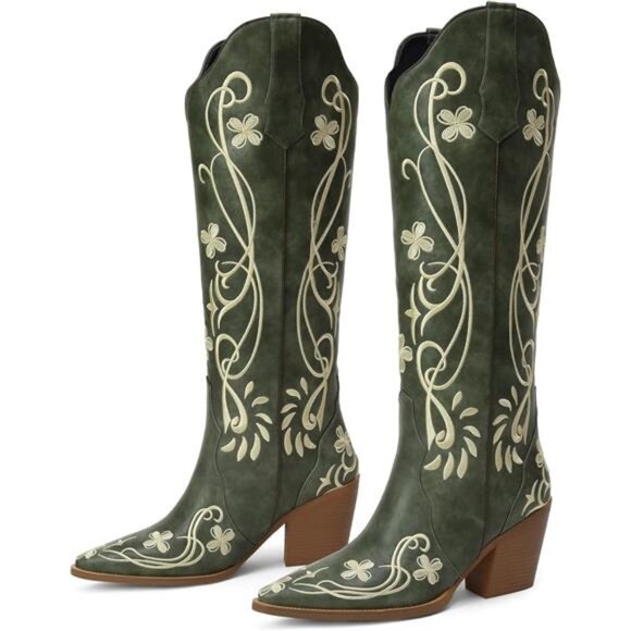 Cowgirl Boots Women Knee High Vintage Cowboy Boots with Floral - Picture 3 of 7